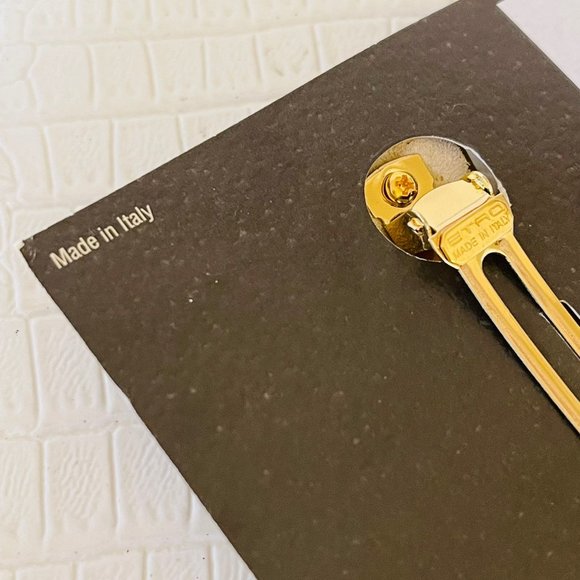 ETRO Milano Made in ITALY Yellow Leather HAIR CLIP Gold Plated PEGASUS 4"x1" NEW - Picture 6 of 6